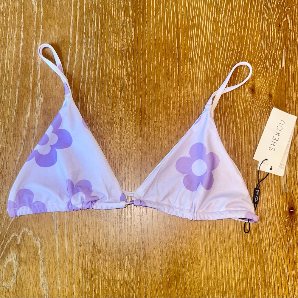 SHEKOU Something In The Water Retro Floral Triangle Bikini Top - Picture 3 of 5